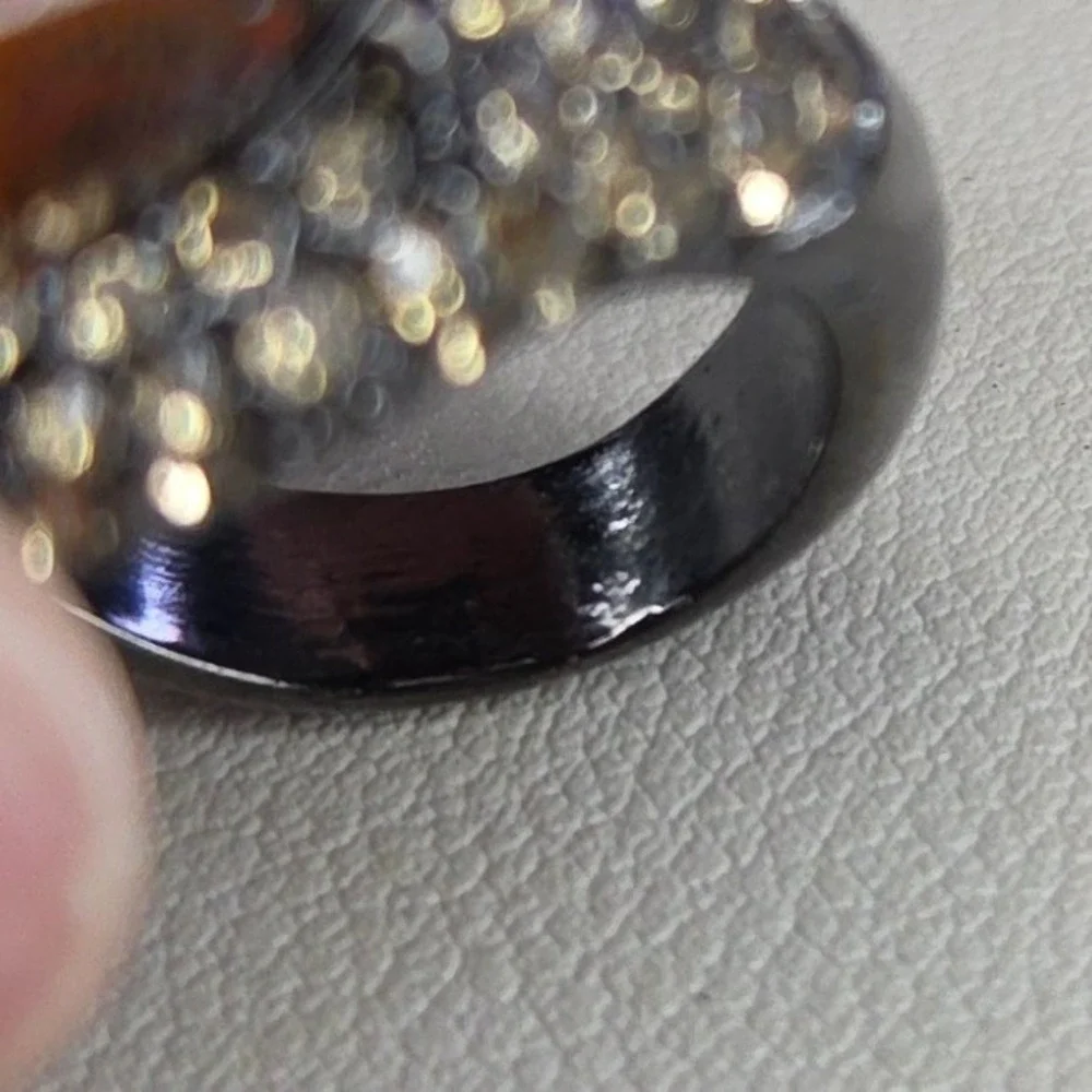 Amber Pear Crystal Bypass Cocktail Ring‎ Gunmetal Tone Pave Rhinestone Size 7.5